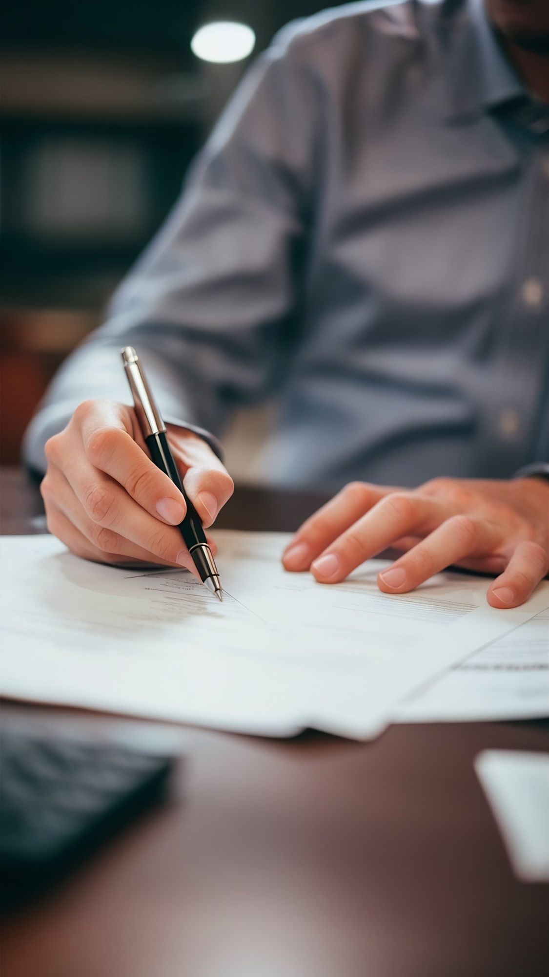 Mão assinando um contrato